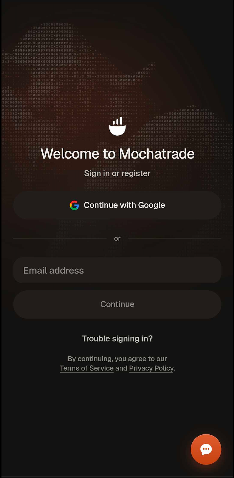 Mochatrade on the web: sign in with your email