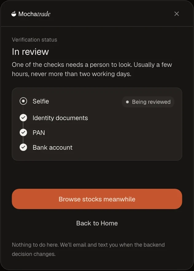 Mochatrade on the web: verification in review