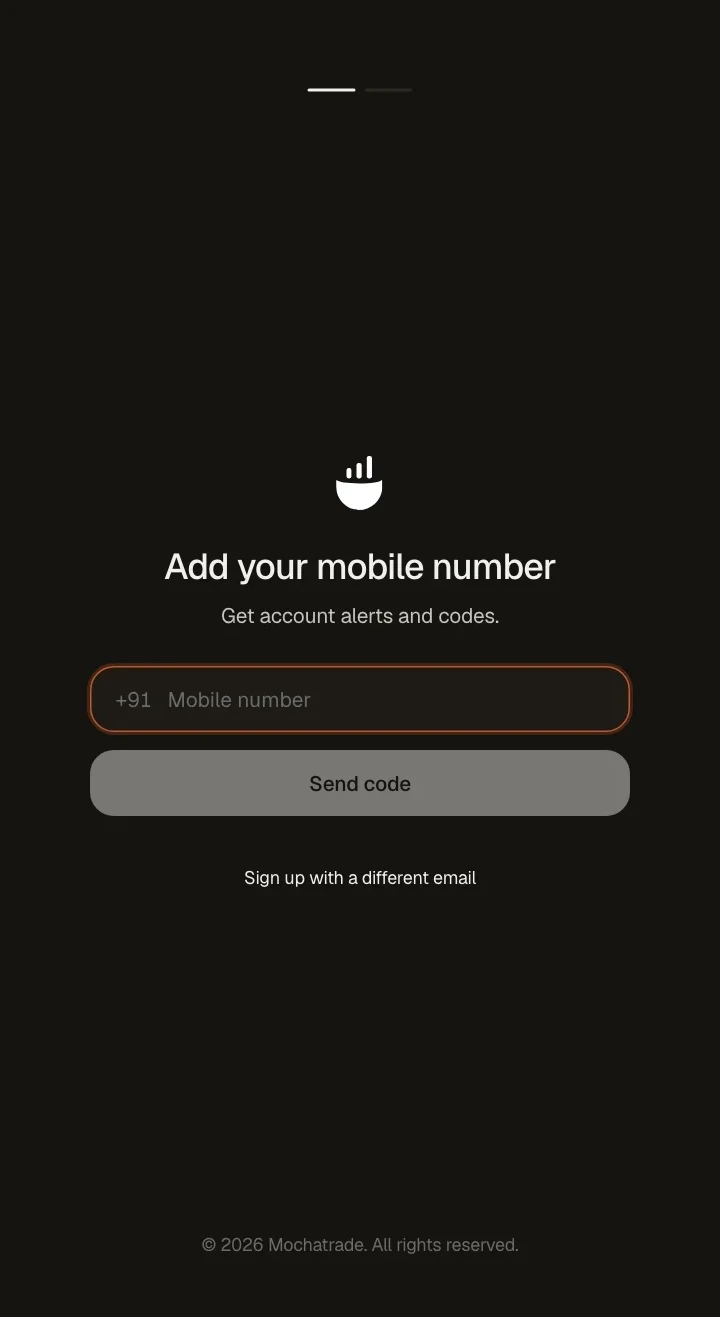 Mochatrade on the web: add your mobile number