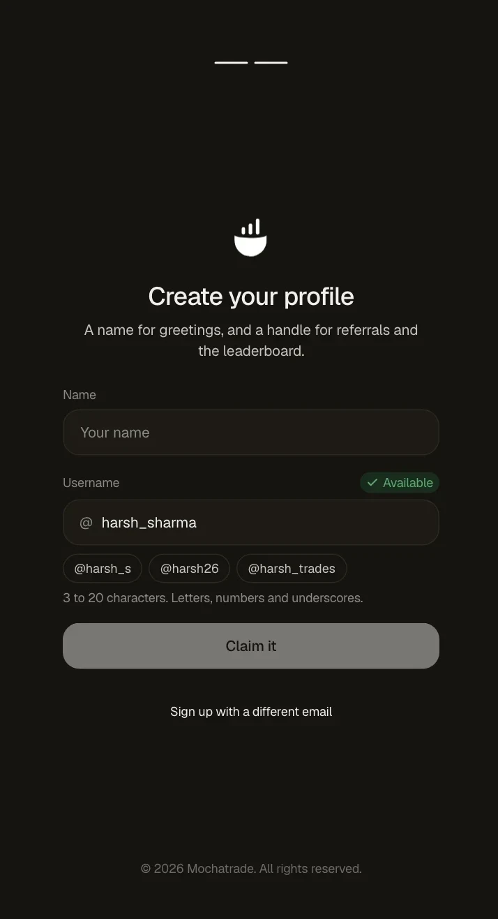Mochatrade on the web: create your profile