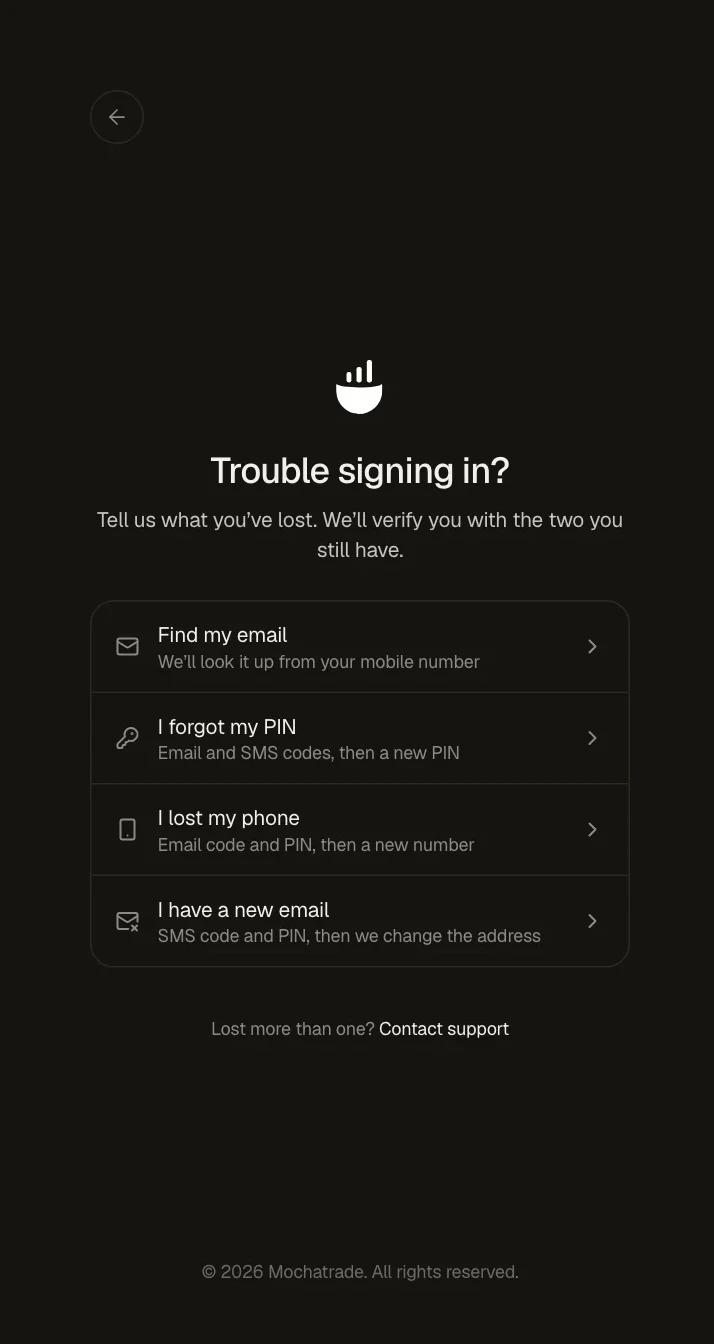 Mochatrade on the web: trouble signing in?