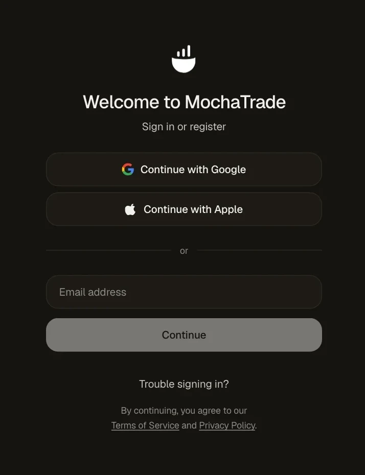 Mochatrade on the web: sign in or register