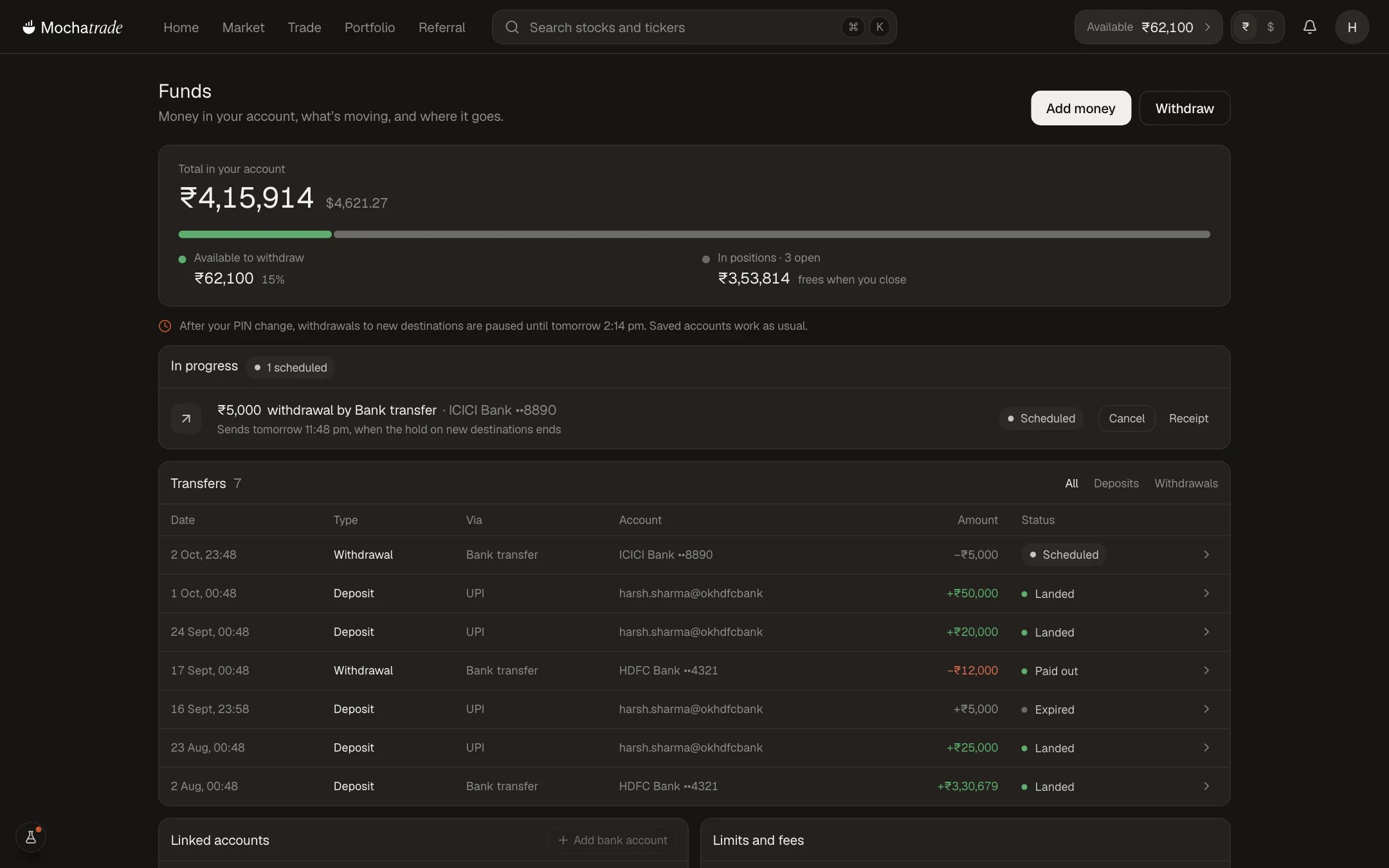 Mochatrade on the web: funds · in progress