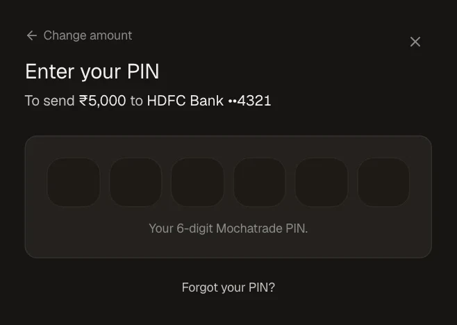 Mochatrade on the web: confirm with your pin